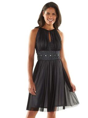 Jessica Howard Gray Cocktail Dress Sleeveless Beaded Waist Size 12